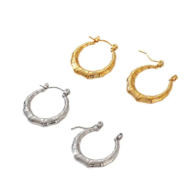 Bamboo Section Stainless Steel Hoop Earrings null
