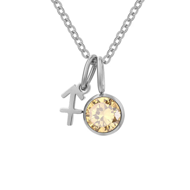 Constellation Zircon Birthstone Necklace – Stainless Steel null