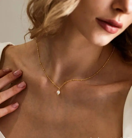 18K Stainless Steel Pearl Drop Necklace null