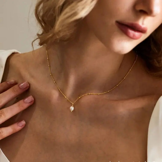 18K Stainless Steel Pearl Drop Necklace null