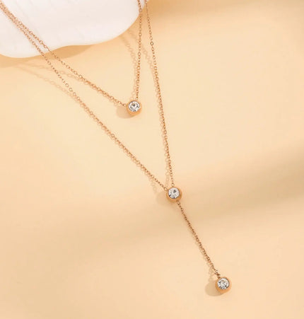 Minimalist Double-Layer Crystal Necklace – Stainless Steel null