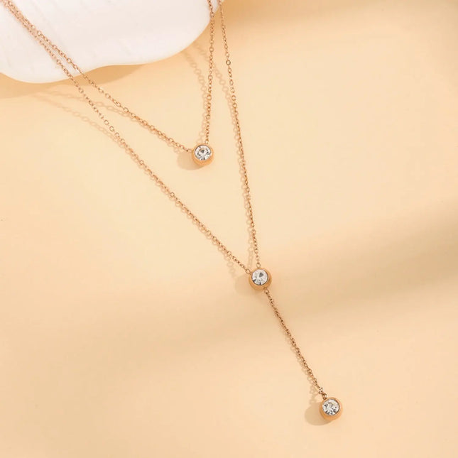 Minimalist Double-Layer Crystal Necklace – Stainless Steel null