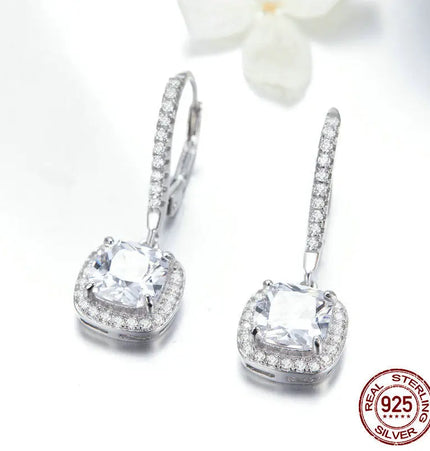 Elegant Long White Gold Plated Silver Drop Earrings null