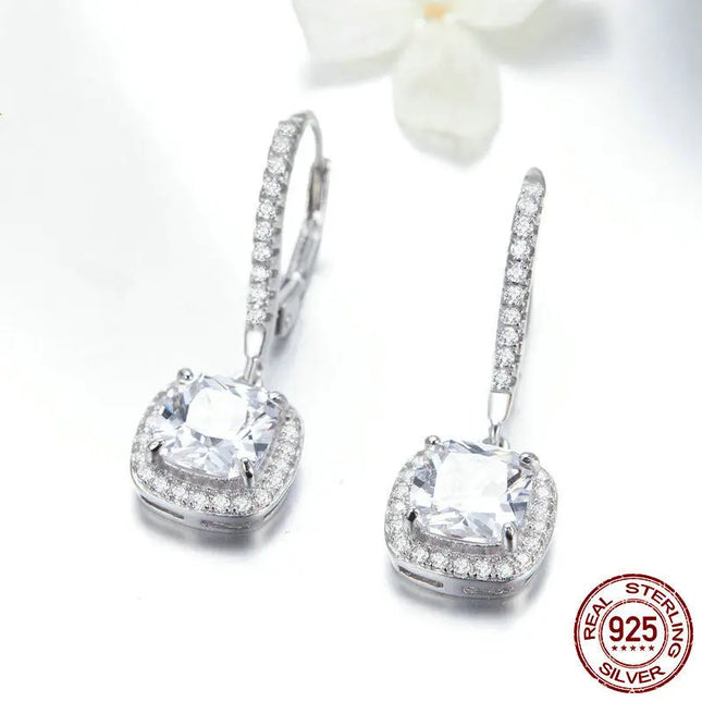 Elegant Long White Gold Plated Silver Drop Earrings null