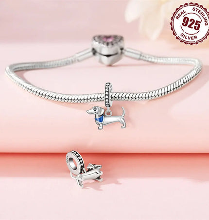 DIY Bracelet Ornament 925 Sterling Silver Sausage Dog Pendant null
