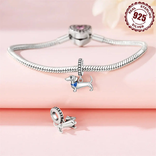 DIY Bracelet Ornament 925 Sterling Silver Sausage Dog Pendant null