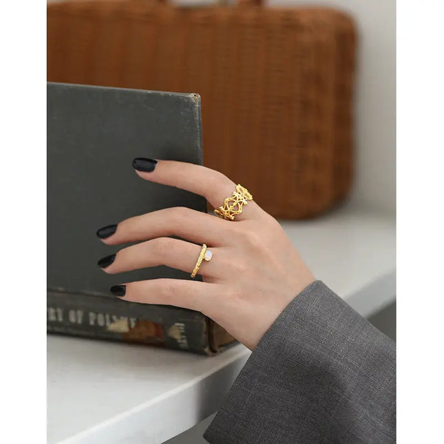 925 Sterling Silver Textured Adjustable Ring null