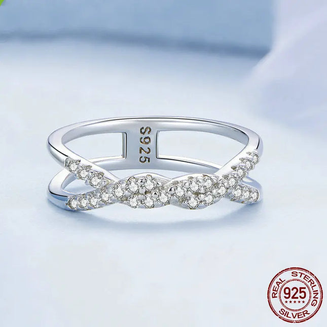 Original Plating White Gold Twisted Zircon Ring null