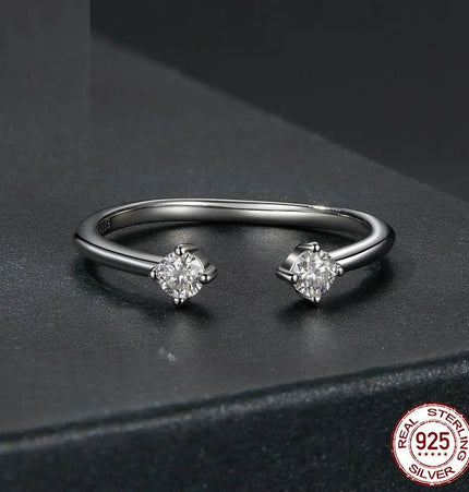 925 Sterling Silver Adjustable Moissanite Open Ring null