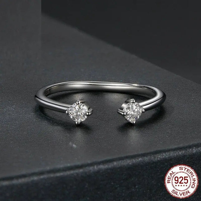 925 Sterling Silver Adjustable Moissanite Open Ring null