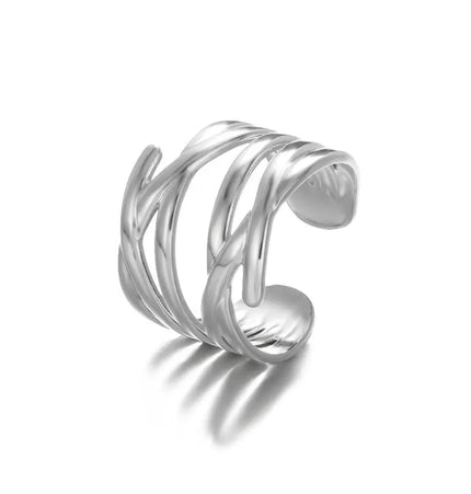Stainless Steel Geometric Hollow Adjustable Ring null