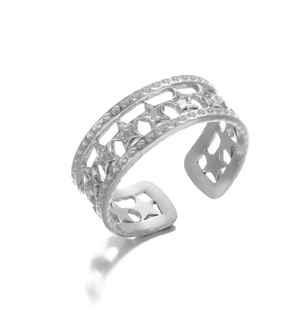 Stainless Steel Geometric Hollow Adjustable Ring null
