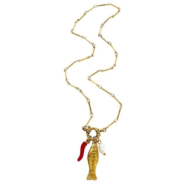 Stainless Steel Koi Fish Oil-Drizzling Chili Freshwater Pearl Necklace For Women null