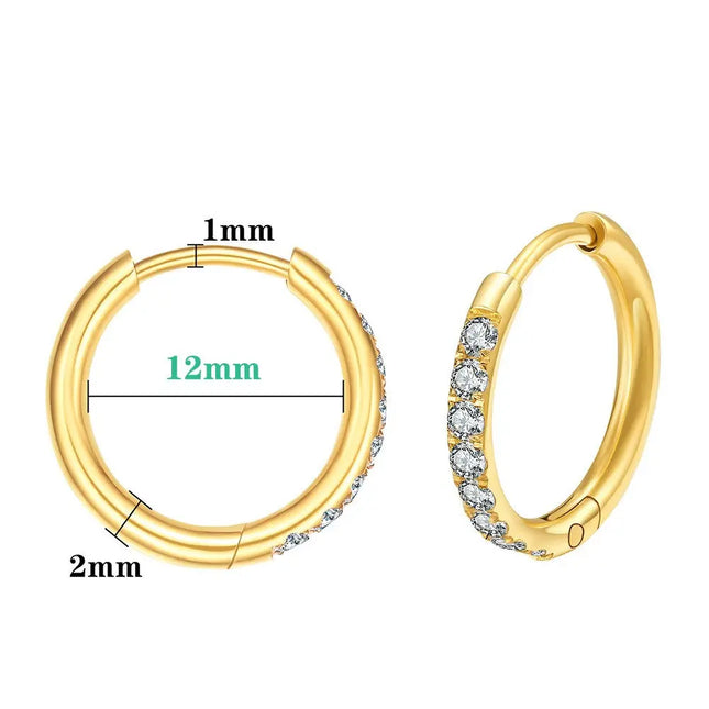 Gold-Plated Titanium Steel Hoop Earrings with Zircon Stones null