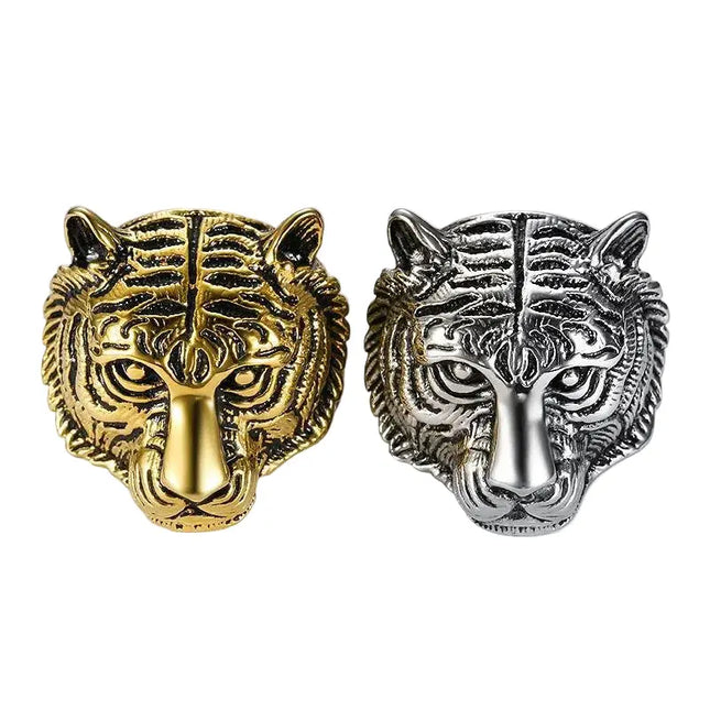 Men’s Tiger Head Ring Stainless Steel | Bold Vintage Statement Ring Waterproof null