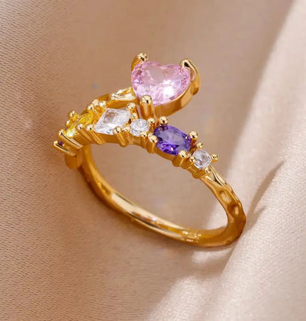 Mild Luxury Retro 18K Gold Plated Emerald Love Ring null