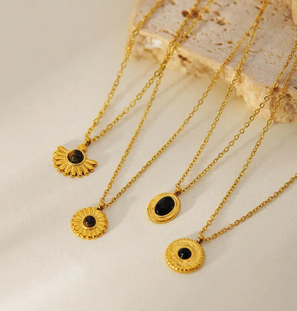 Vintage Sunflower Natural Stone Necklace | 304 Stainless Steel Waterproof Pendant Wholesale null