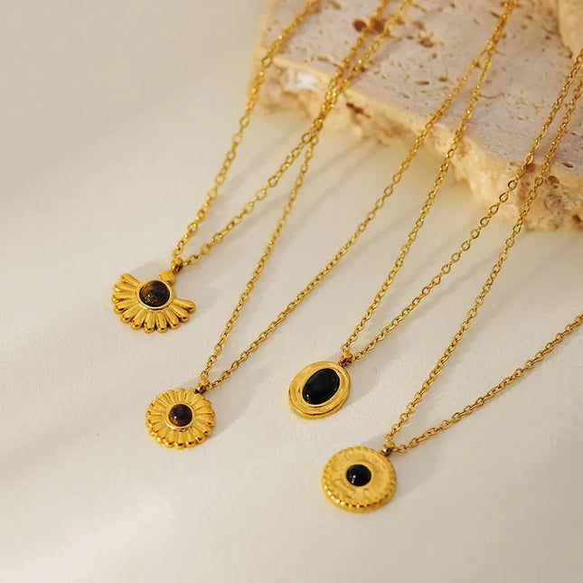 Vintage Sunflower Natural Stone Necklace | 304 Stainless Steel Waterproof Pendant Wholesale null