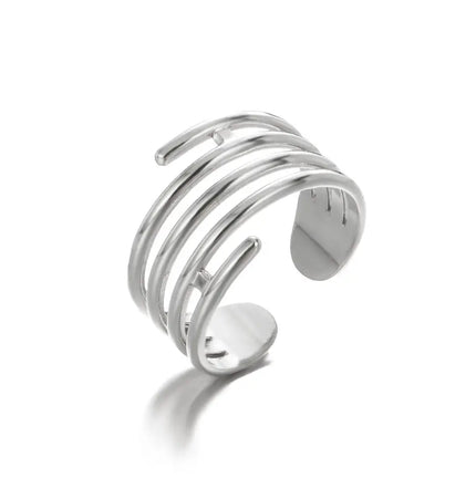 Stainless Steel Geometric Hollow Adjustable Ring null