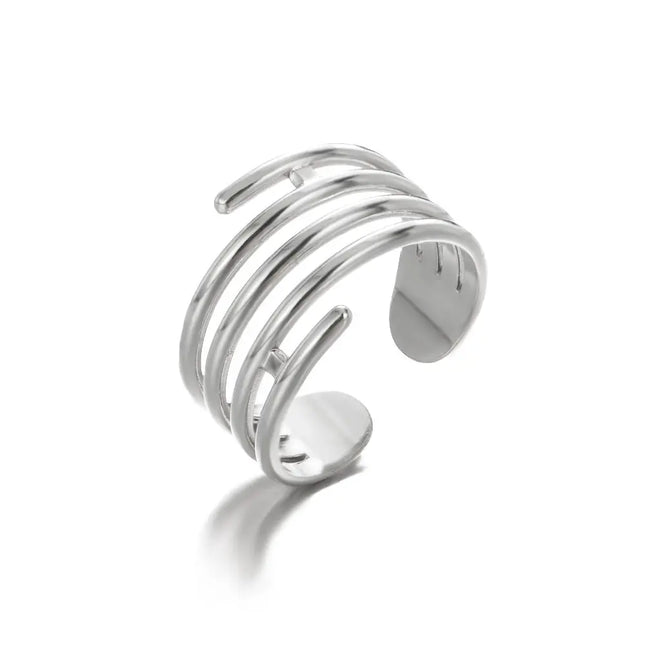Stainless Steel Geometric Hollow Adjustable Ring null