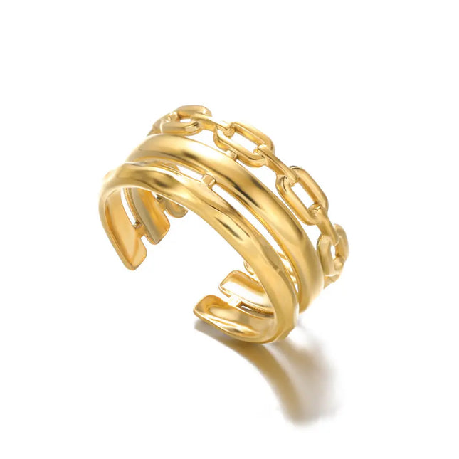 Stainless Steel Geometric Hollow Adjustable Ring null