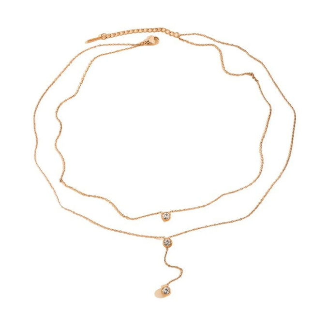 Minimalist Double-Layer Crystal Necklace – Stainless Steel null