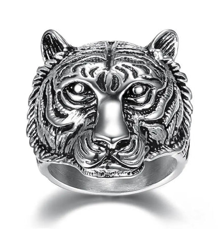 Men’s Tiger Head Ring Stainless Steel | Bold Vintage Statement Ring Waterproof null
