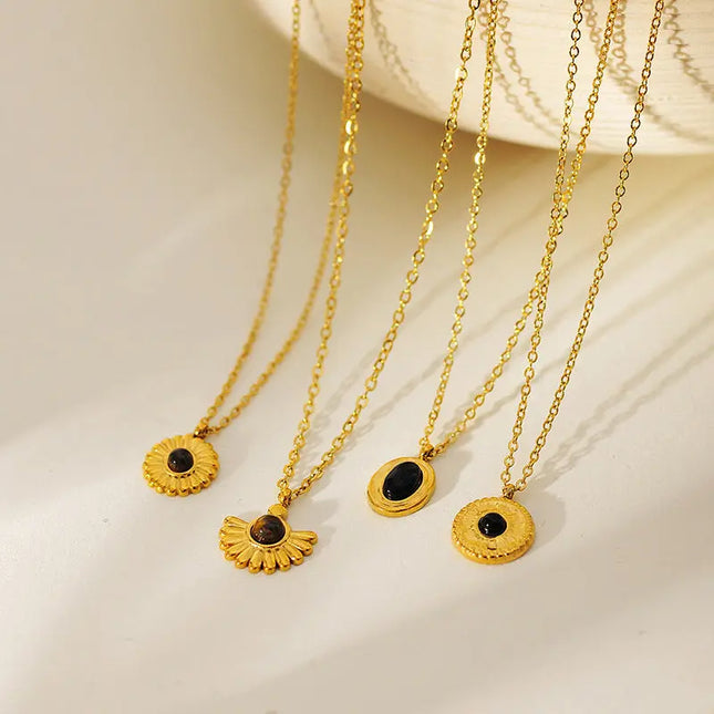 Vintage Sunflower Natural Stone Necklace | 304 Stainless Steel Waterproof Pendant Wholesale null