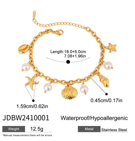 Shell &amp; Pearl Charm Summer Bracelet 18K gold null