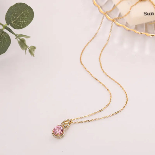 Titanium Steel Necklace Crystal Ring Women''s Fashion Simple Design Jewelry Europe Wholesale