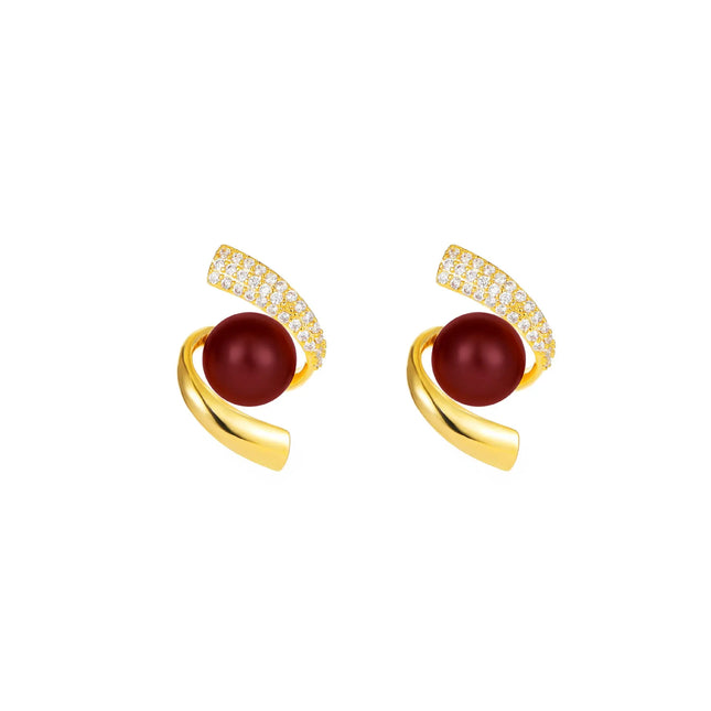 French luxury pearl zircon gold-plated earrings null