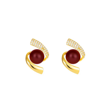 French luxury pearl zircon gold-plated earrings null