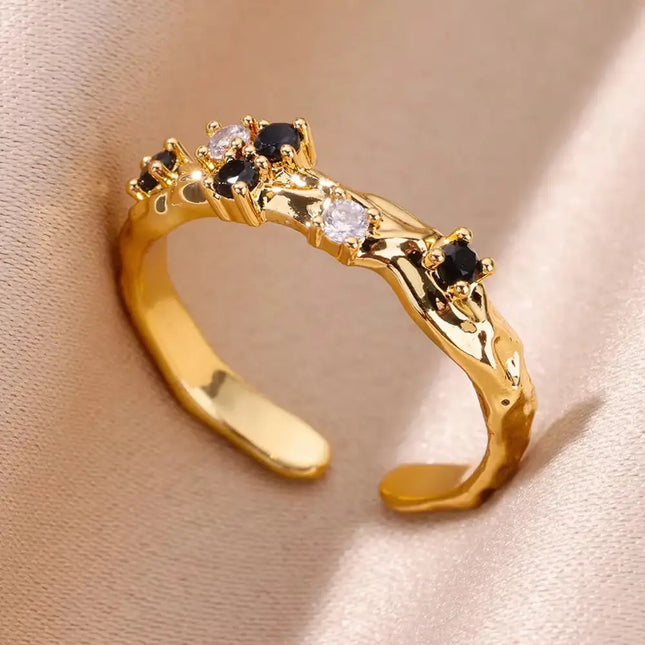Mild Luxury Retro 18K Gold Plated Emerald Love Ring null