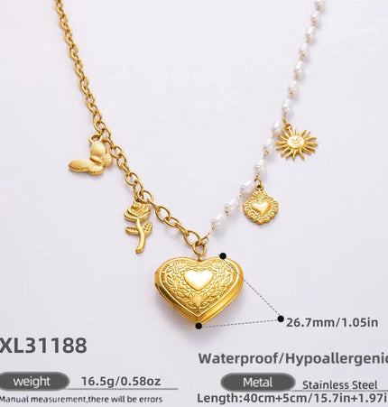18K Gold Plated Stainless Steel Sun & Heart Charm Necklace null