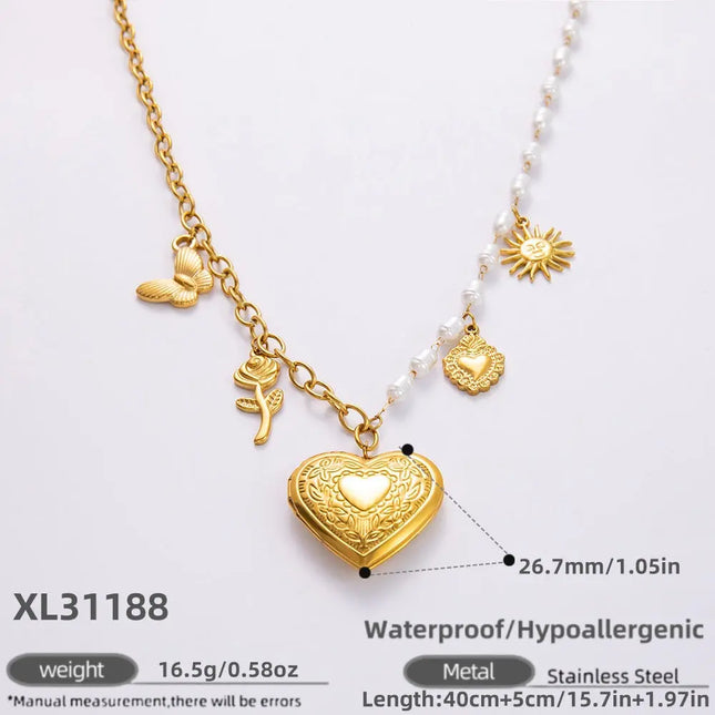 18K Gold Plated Stainless Steel Sun & Heart Charm Necklace null