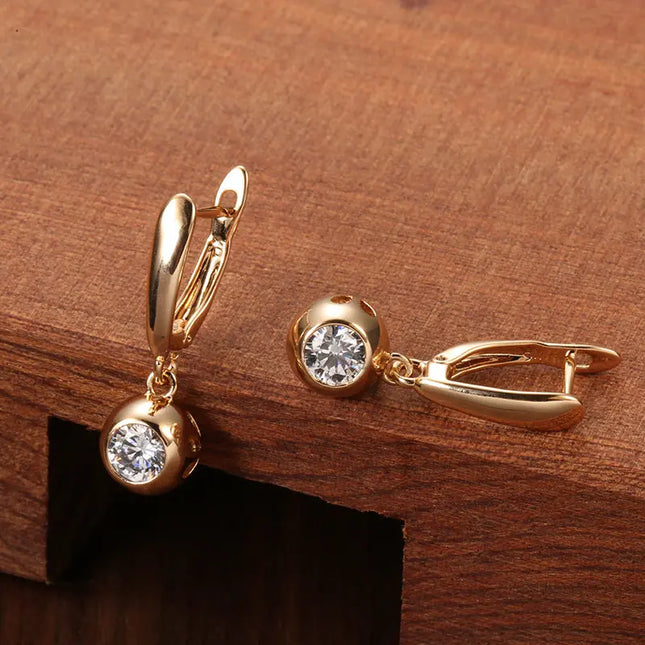 Rose Gold Zircon Ball Drop Earrings null