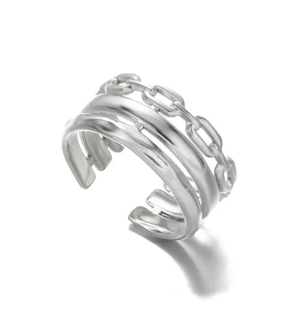 Stainless Steel Geometric Hollow Adjustable Ring null