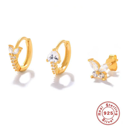 925 Sterling Silver Twin Stud & Hoop Earrings Set null