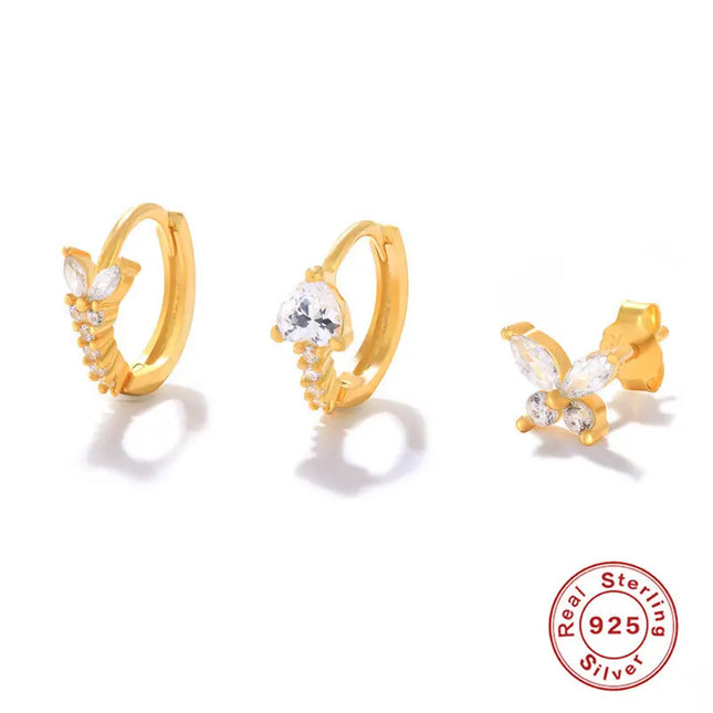 925 Sterling Silver Twin Stud & Hoop Earrings Set null