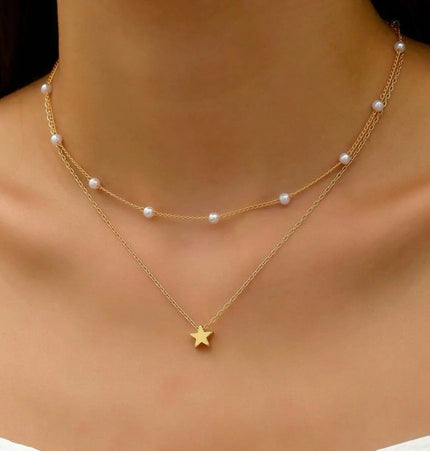 Layered Clavicle Necklace in Gold Finish null