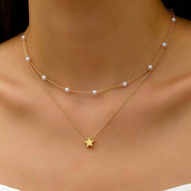 Layered Clavicle Necklace in Gold Finish null