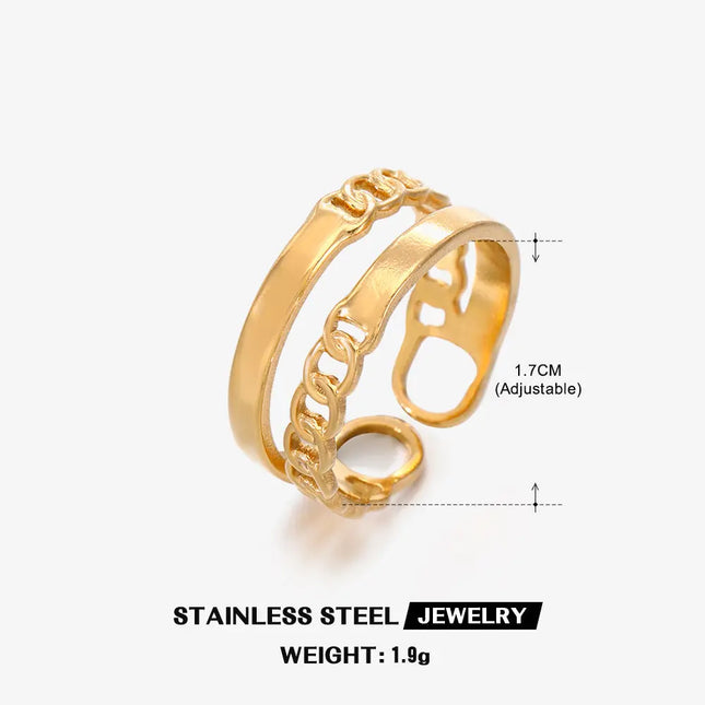 Gold Chain Adjustable Ring in Stainless Steel null