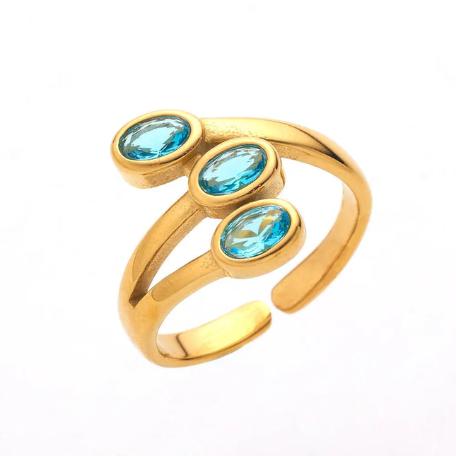 Colored Zircon Leaf Ring – Gold Plated Titanium Steel null