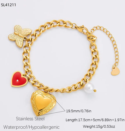 18K Gold Plated Stainless Steel Sun & Heart Charm Necklace null