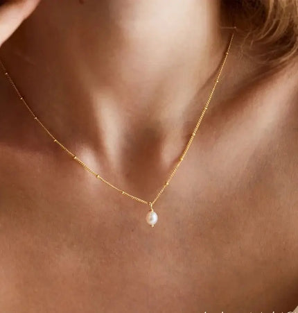 18K Stainless Steel Pearl Drop Necklace null