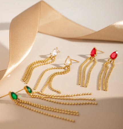 18K Gold Plated Stainless Steel Tassel Stud Earrings | Wholesale Jewelry null