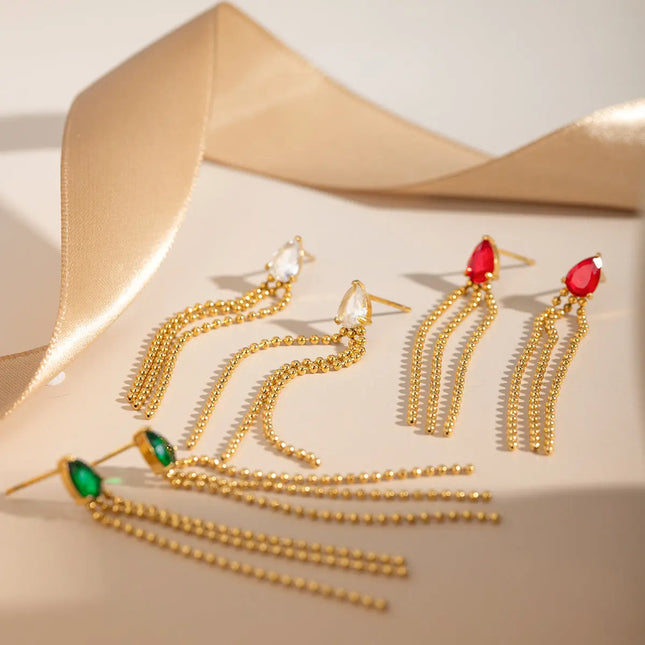 18K Gold Plated Stainless Steel Tassel Stud Earrings | Wholesale Jewelry null