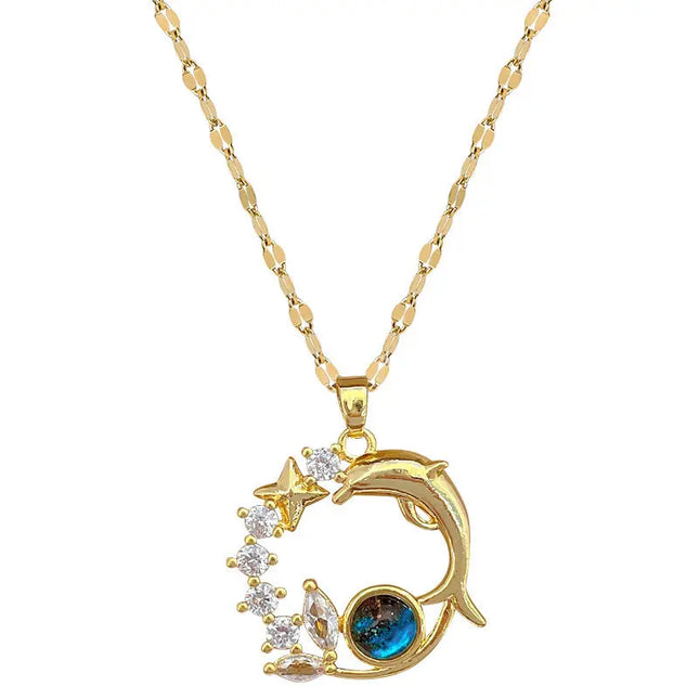 Titanium Steel Dolphin Starry Sky Light Luxury Necklace null