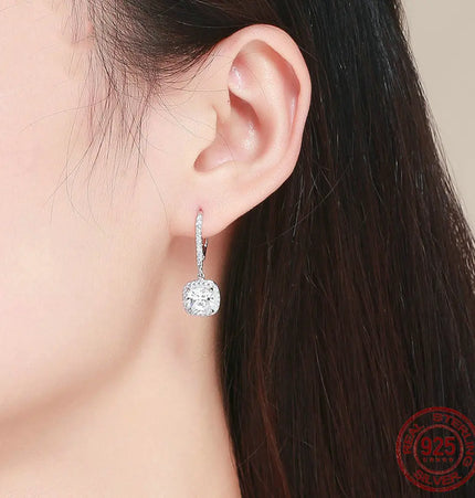 Elegant Long White Gold Plated Silver Drop Earrings null