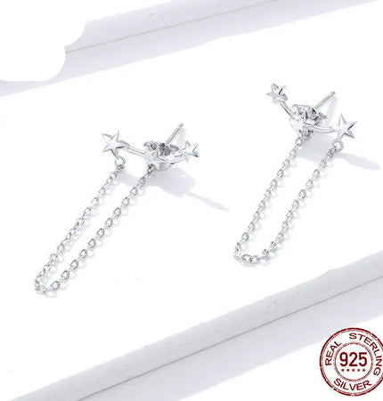 White Gold Plated Star Tassel Earrings null